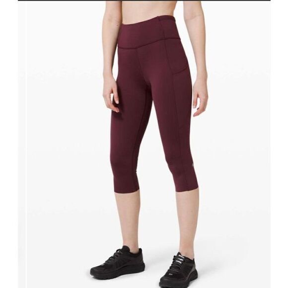 Lululemon Fast and Free Crop II 19" *Non-Reflective Cassis Burgundy Size 4 - Picture 1 of 6